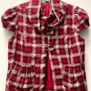 Twenty One Red Plaid Capped Sleeve Vest/Jacket